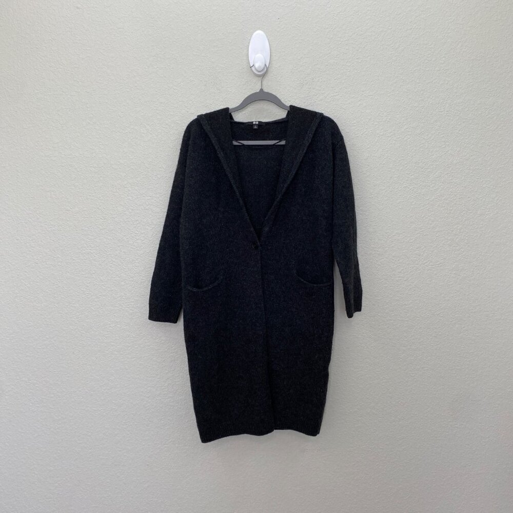 Uniqlo Knit Hooded One Button Cardigan Wool Blend Sweater Womens size Small